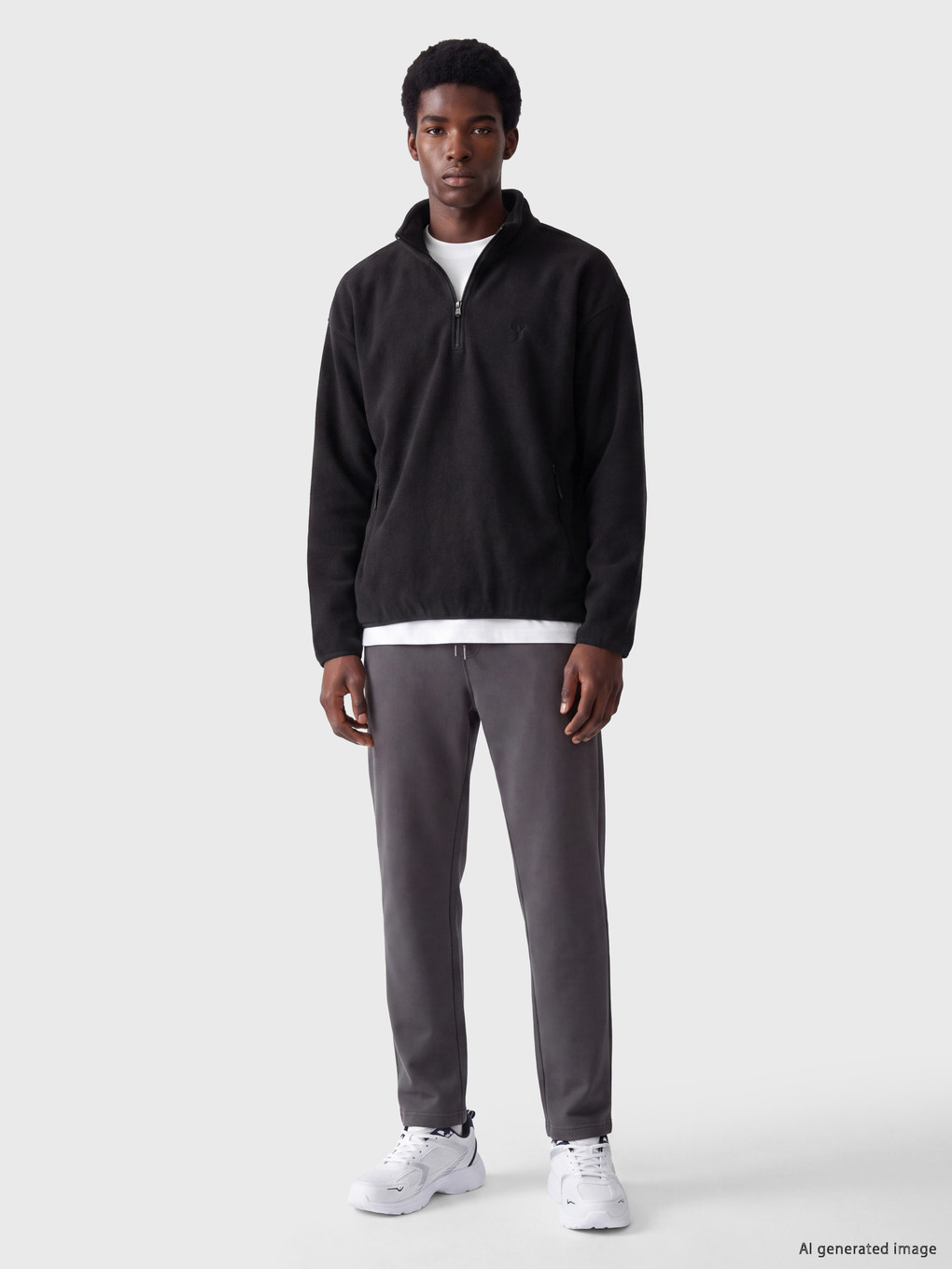 Siyah Dik Yaka Polar Erkek Sweatshirt-1