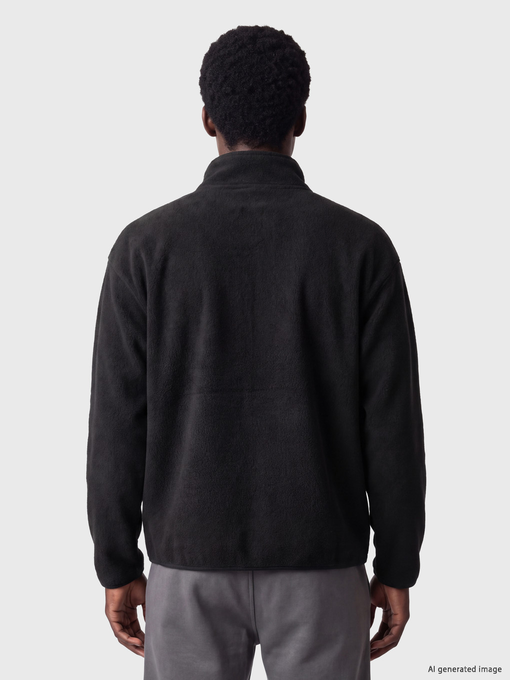 Siyah Dik Yaka Polar Erkek Sweatshirt-3