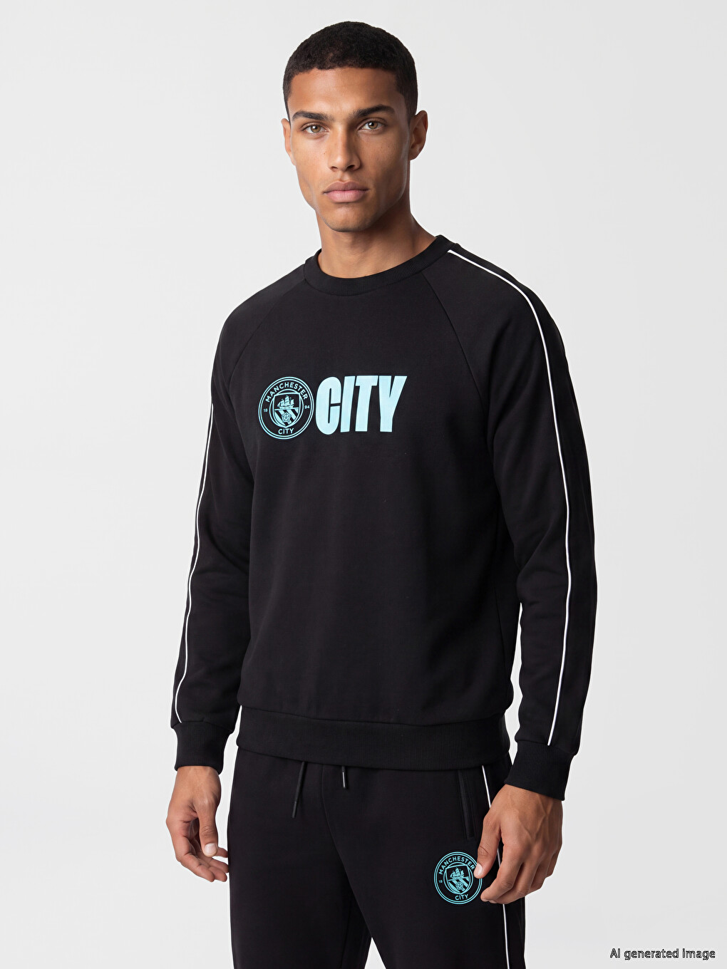 Siyah Manchester City Baskılı Erkek Sweatshirt