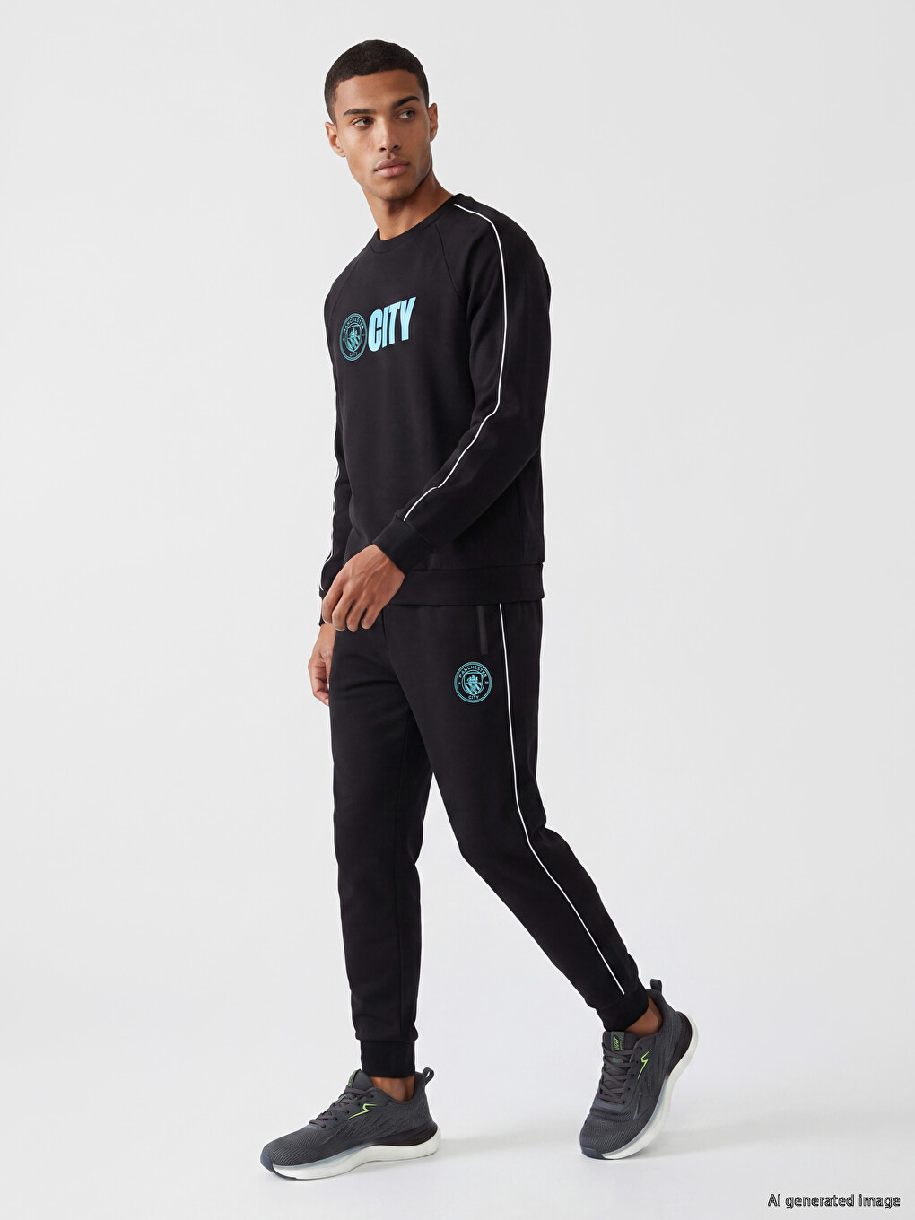 Siyah Manchester City Baskılı Erkek Sweatshirt-1