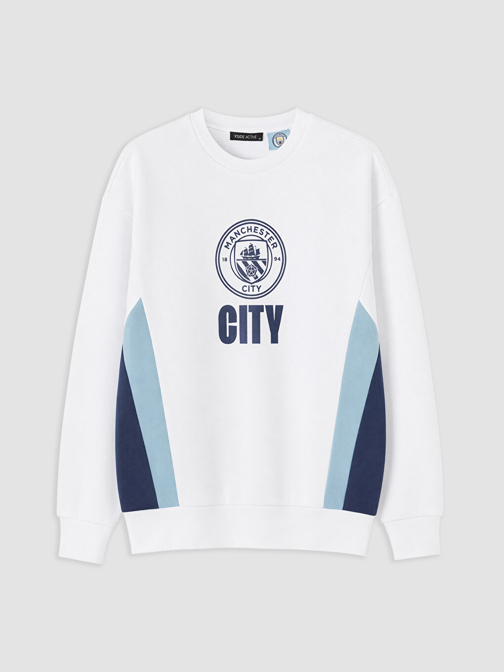 Beyaz Bisiklet Yaka Manchester City Baskılı Erkek Sweatshirt-4