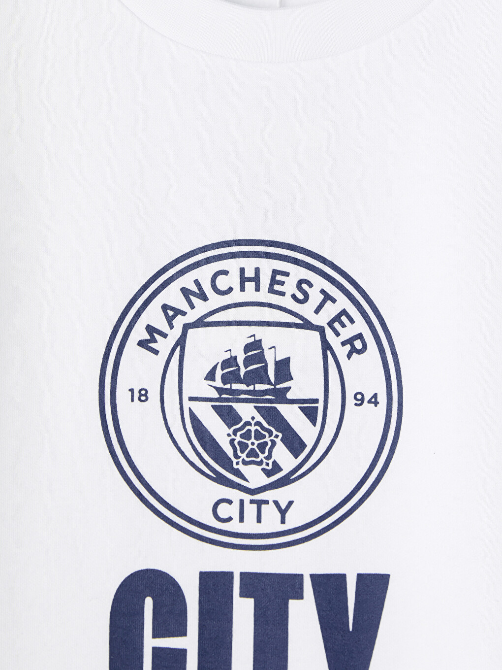 Beyaz Bisiklet Yaka Manchester City Baskılı Erkek Sweatshirt-6