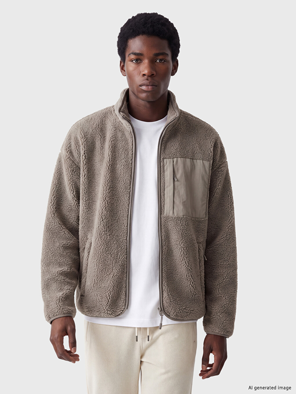 Mock Neck Men's Plush Zip-up Sweatshirt