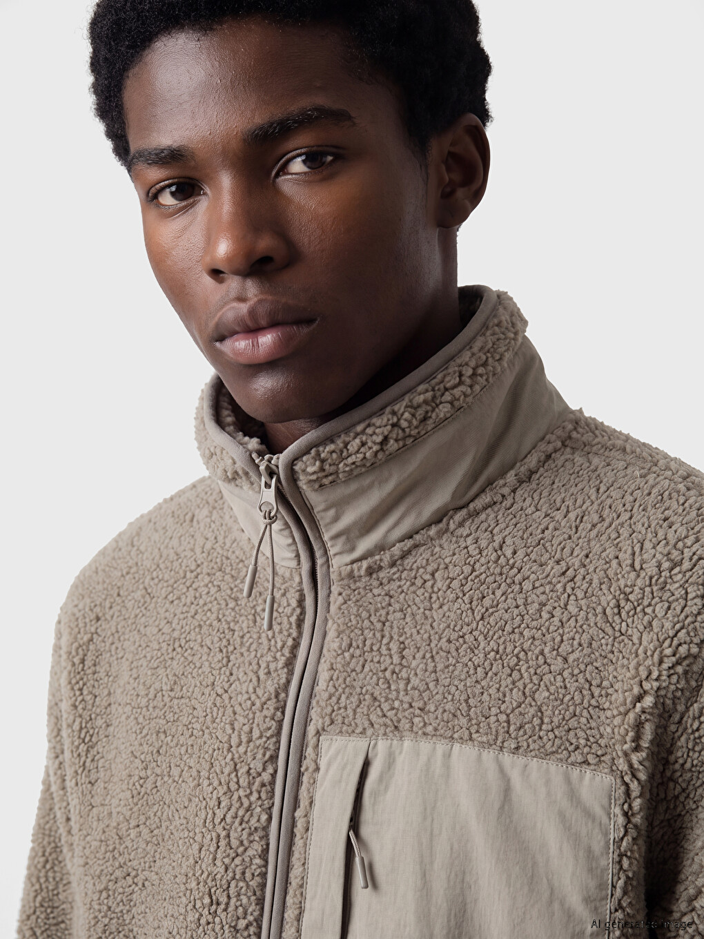 Mock Neck Men's Plush Zip-up Sweatshirt-2