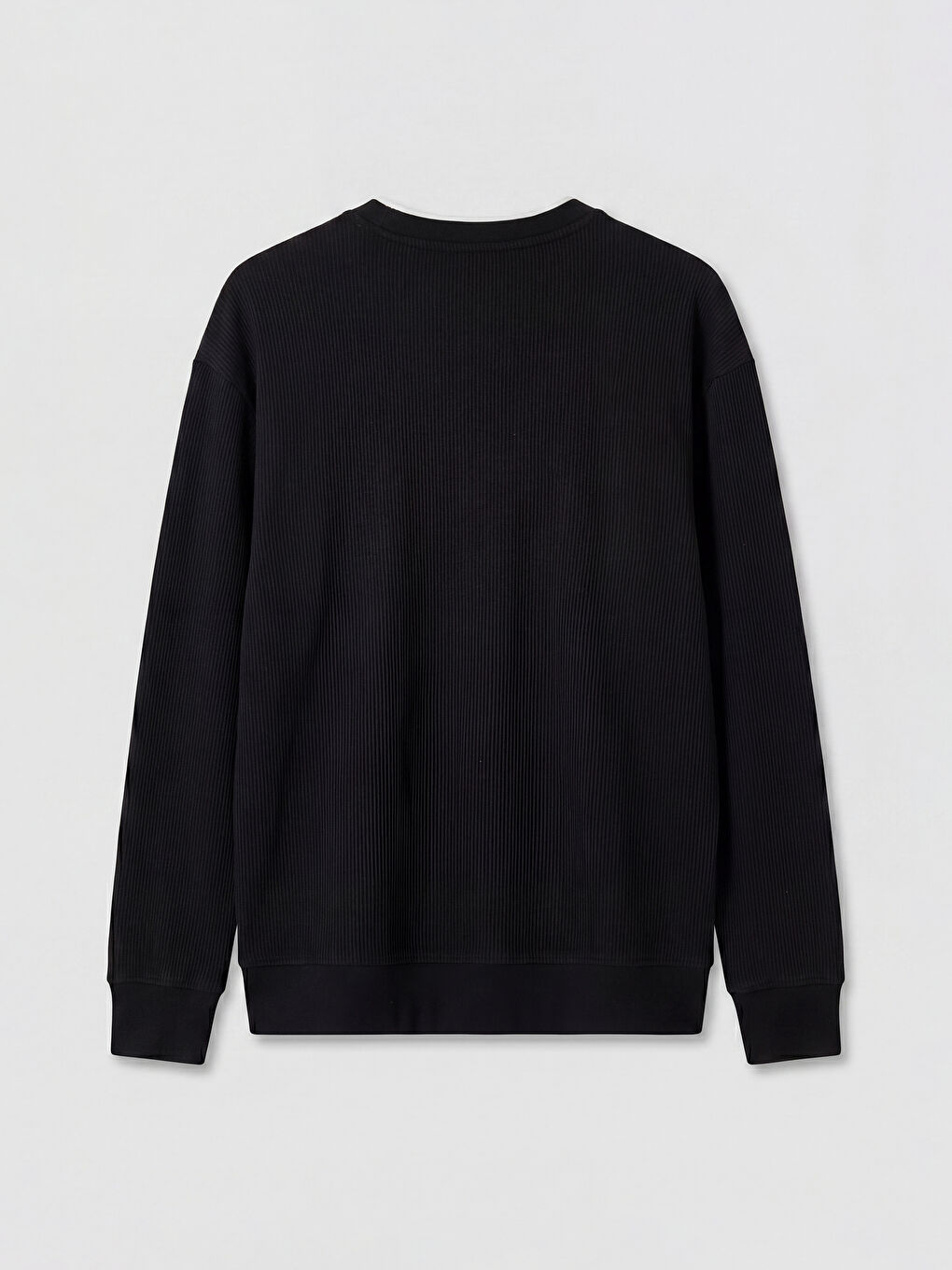 Siyah Bisiklet Yaka Fitilli Erkek Sweatshirt-5