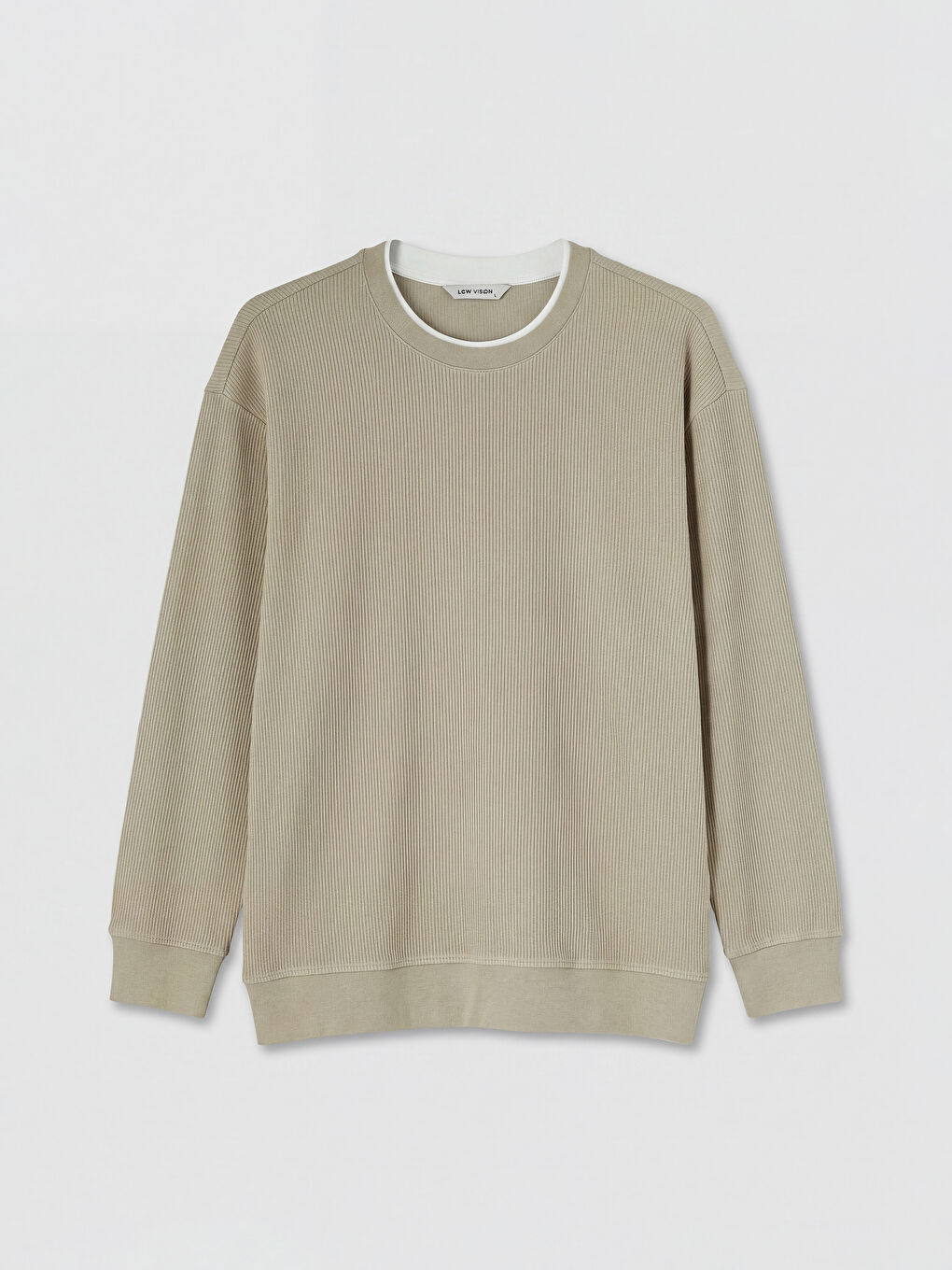Bej Bisiklet Yaka Fitilli Erkek Sweatshirt-4
