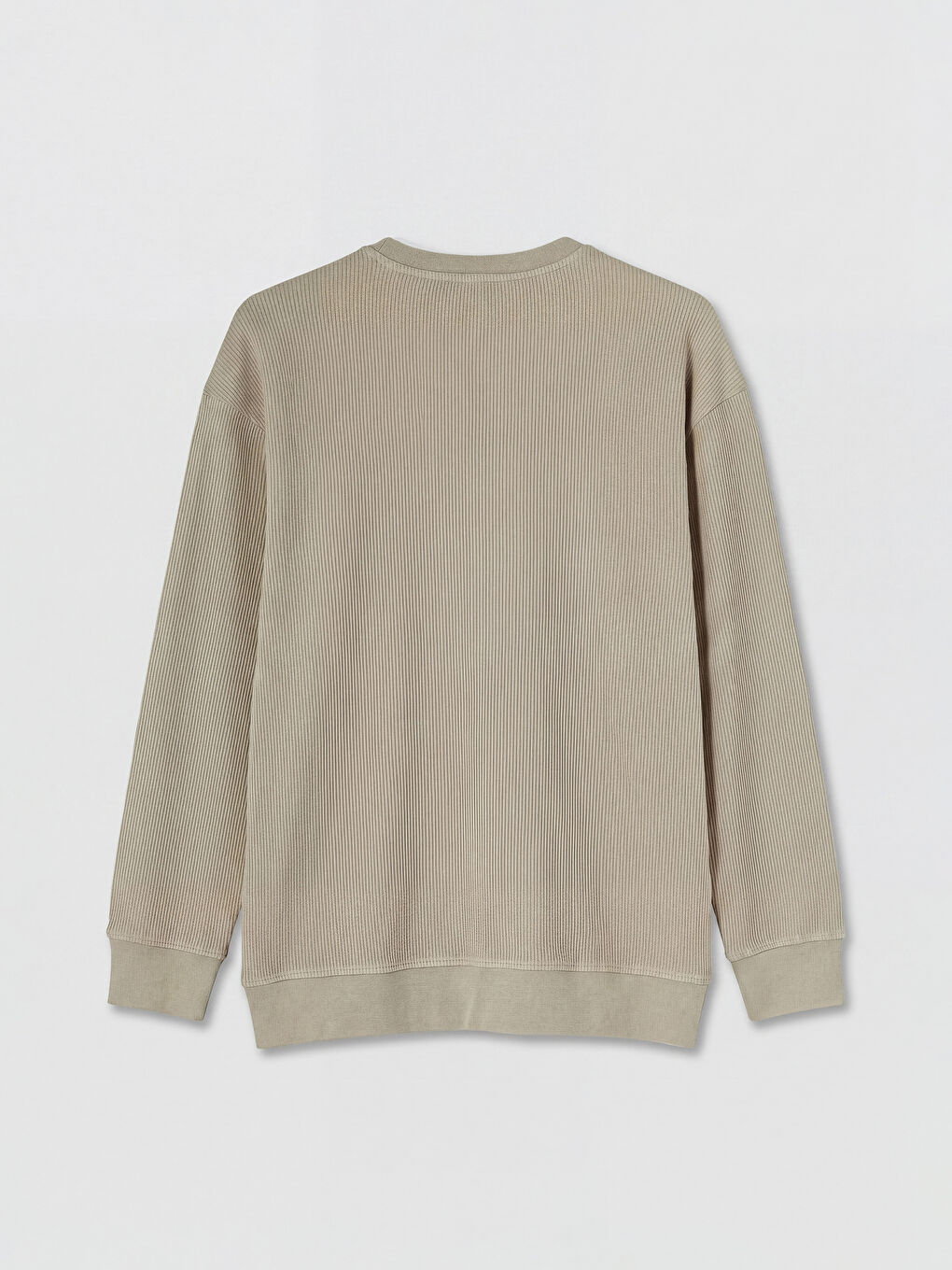 Bej Bisiklet Yaka Fitilli Erkek Sweatshirt-5