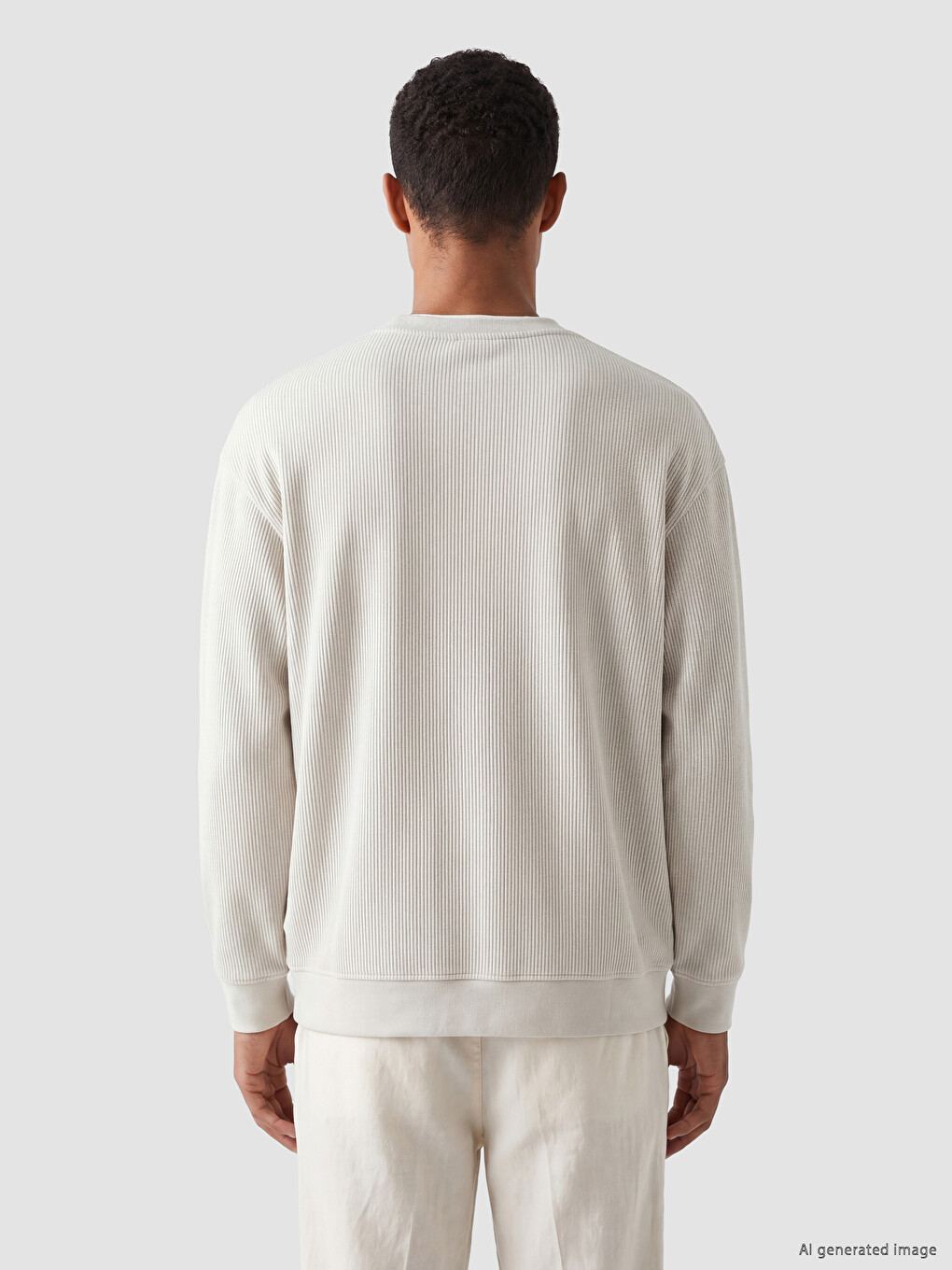 Bej Bisiklet Yaka Fitilli Erkek Sweatshirt-3