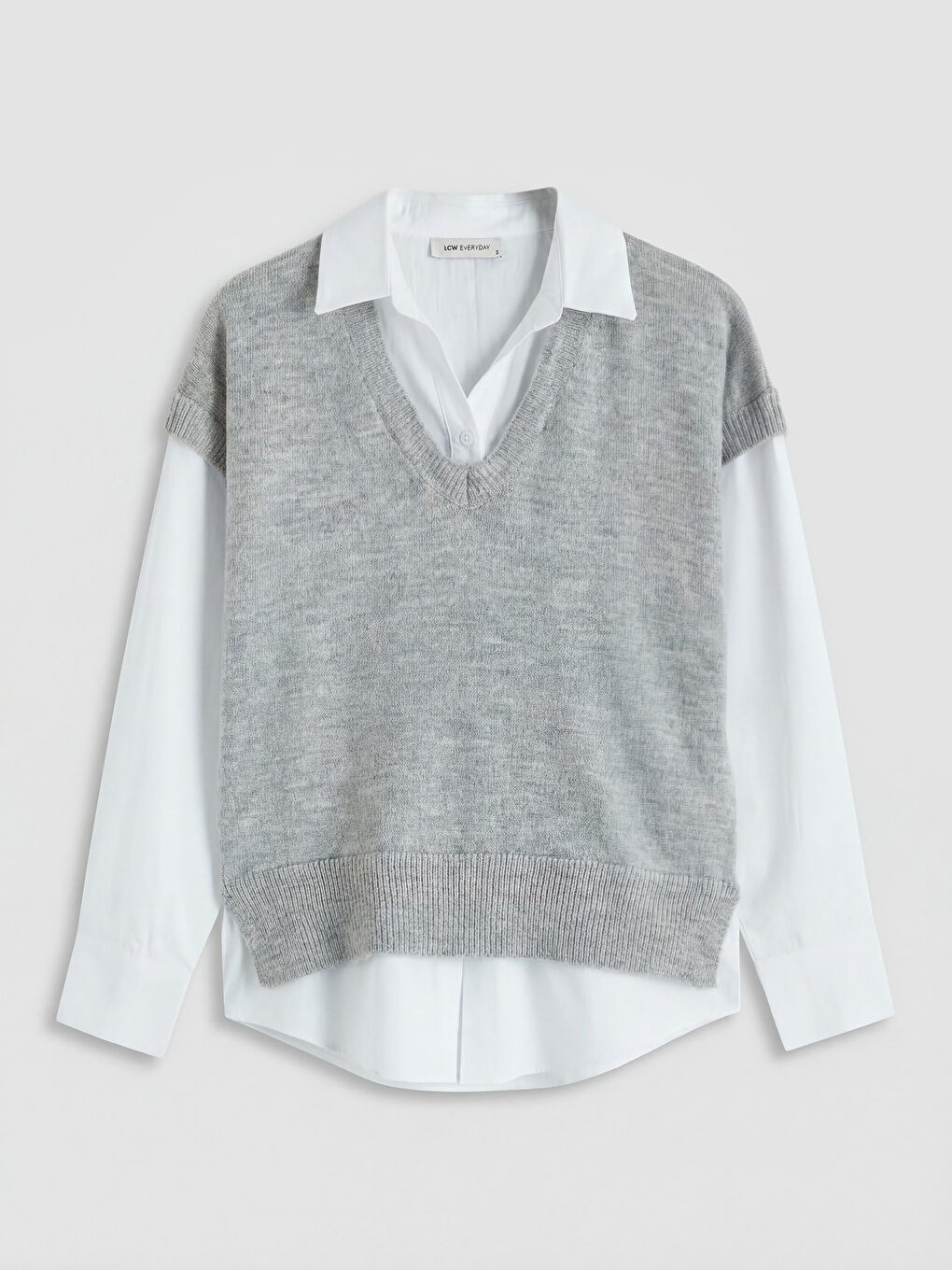 Gri Gömlek Yaka Kadın Triko Kazak