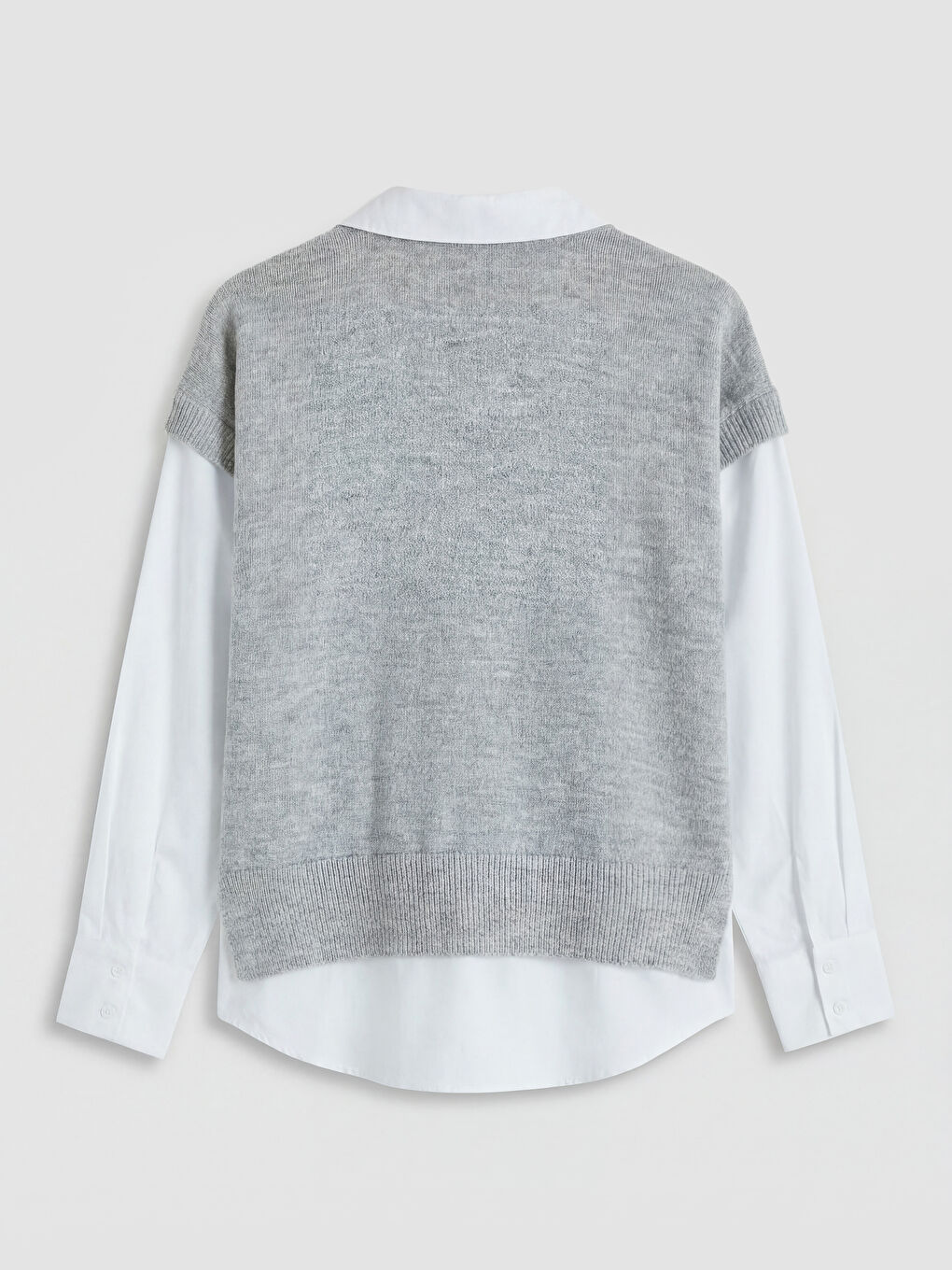 Gri Gömlek Yaka Kadın Triko Kazak-1