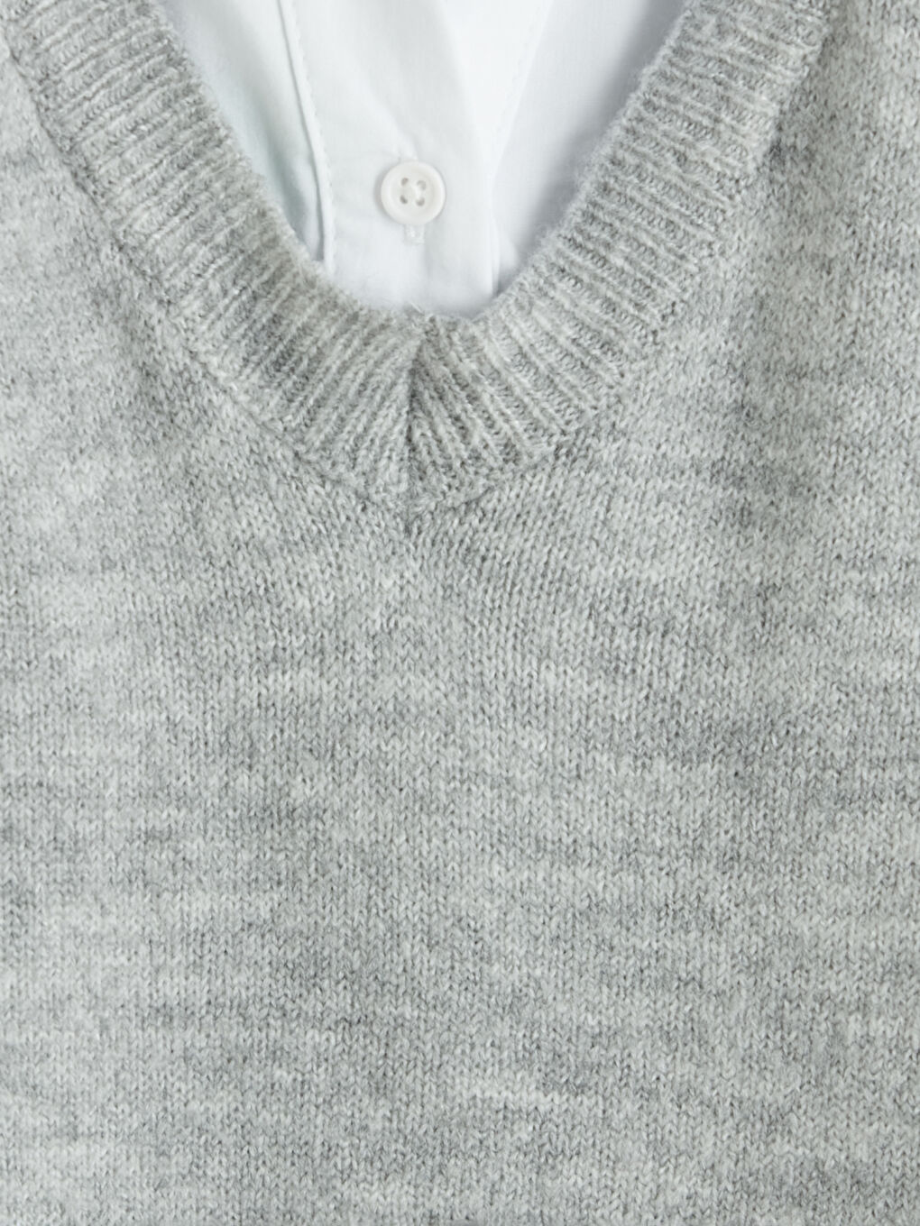 Gri Gömlek Yaka Kadın Triko Kazak-2