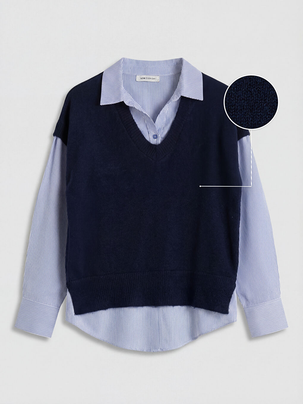 Lacivert Gömlek Yaka Kadın Triko Kazak