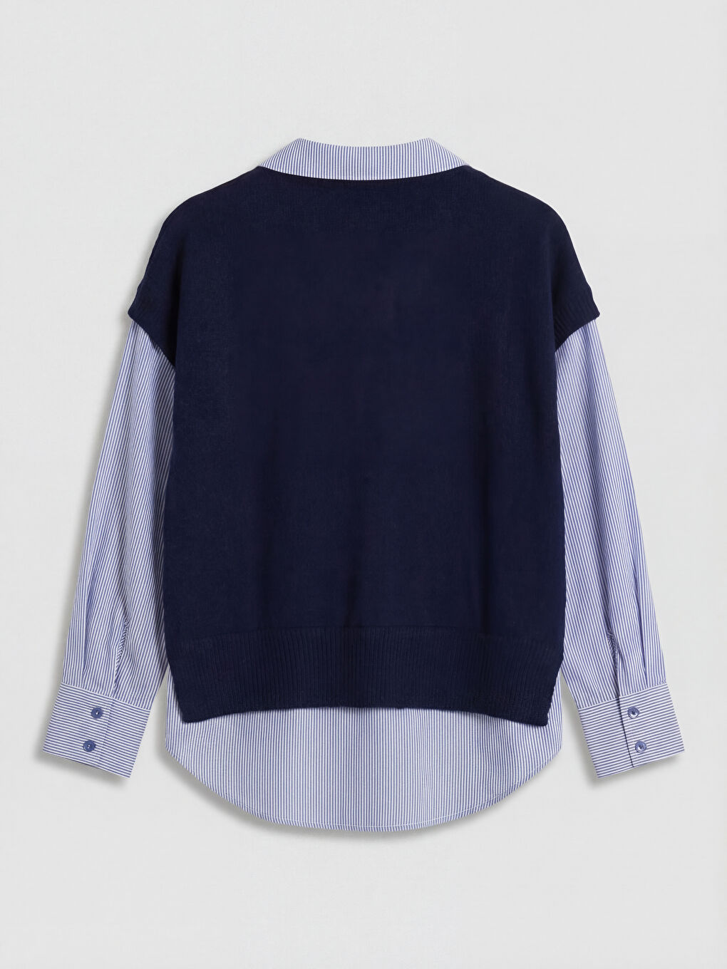 Lacivert Gömlek Yaka Kadın Triko Kazak-1