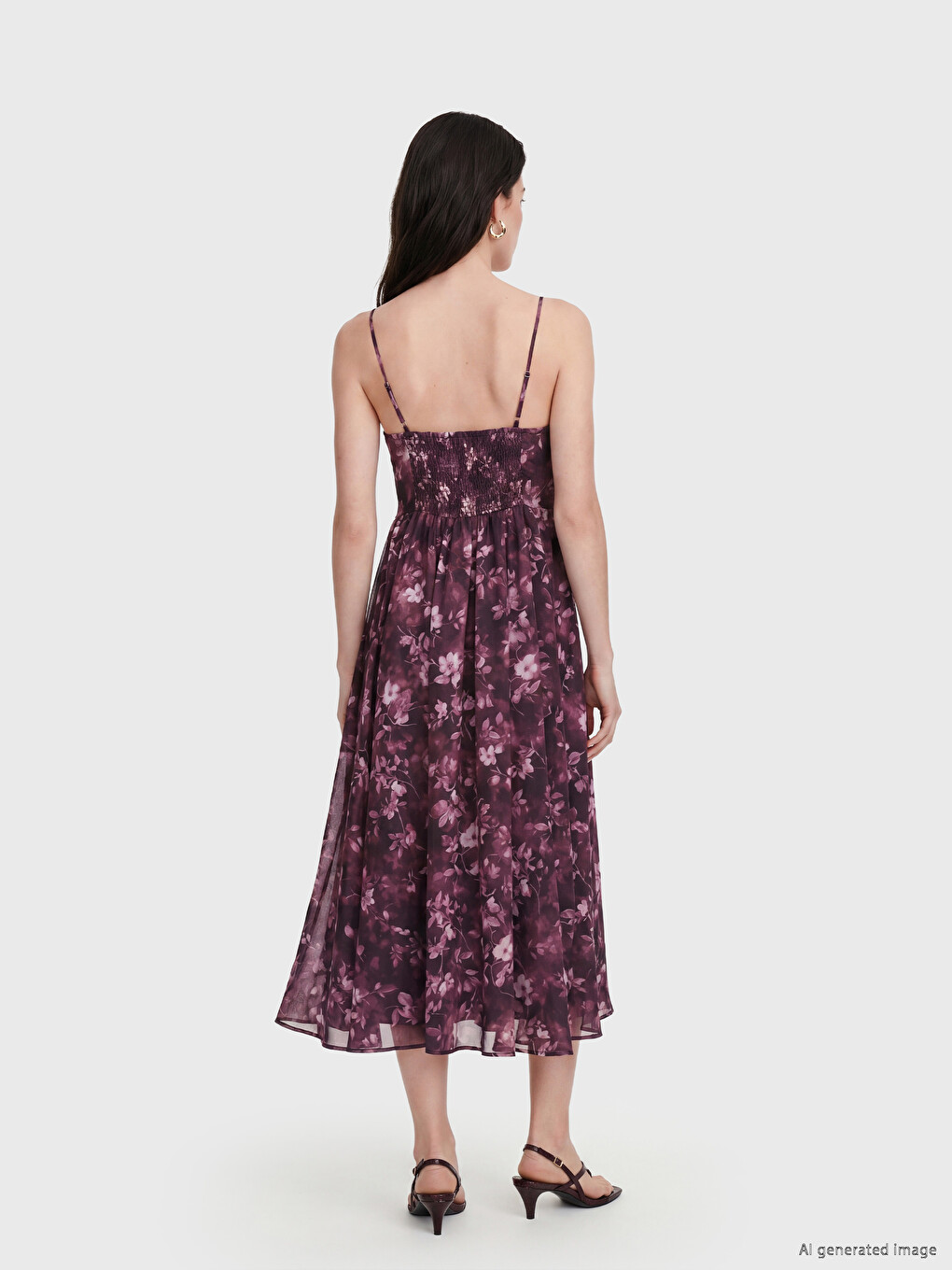 V Neck Strappy Floral Dress-3