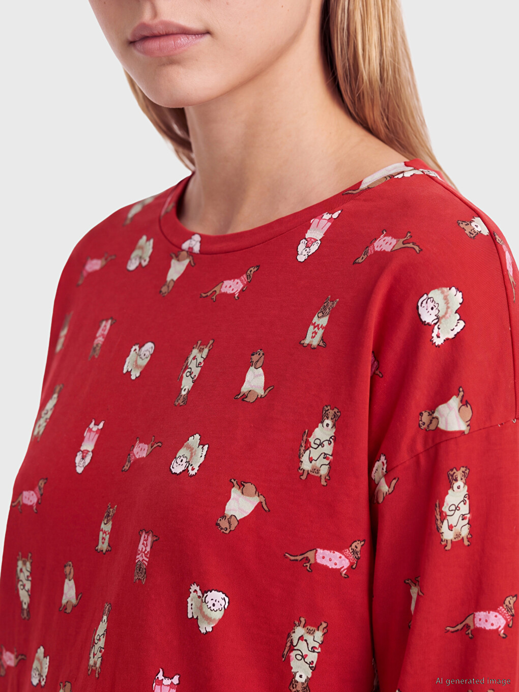 Kırmızı Baskılı Kadın Pijama Takımı-2