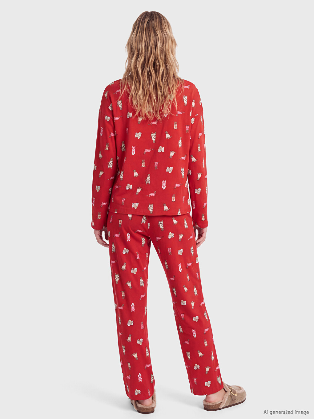 Kırmızı Baskılı Kadın Pijama Takımı-3
