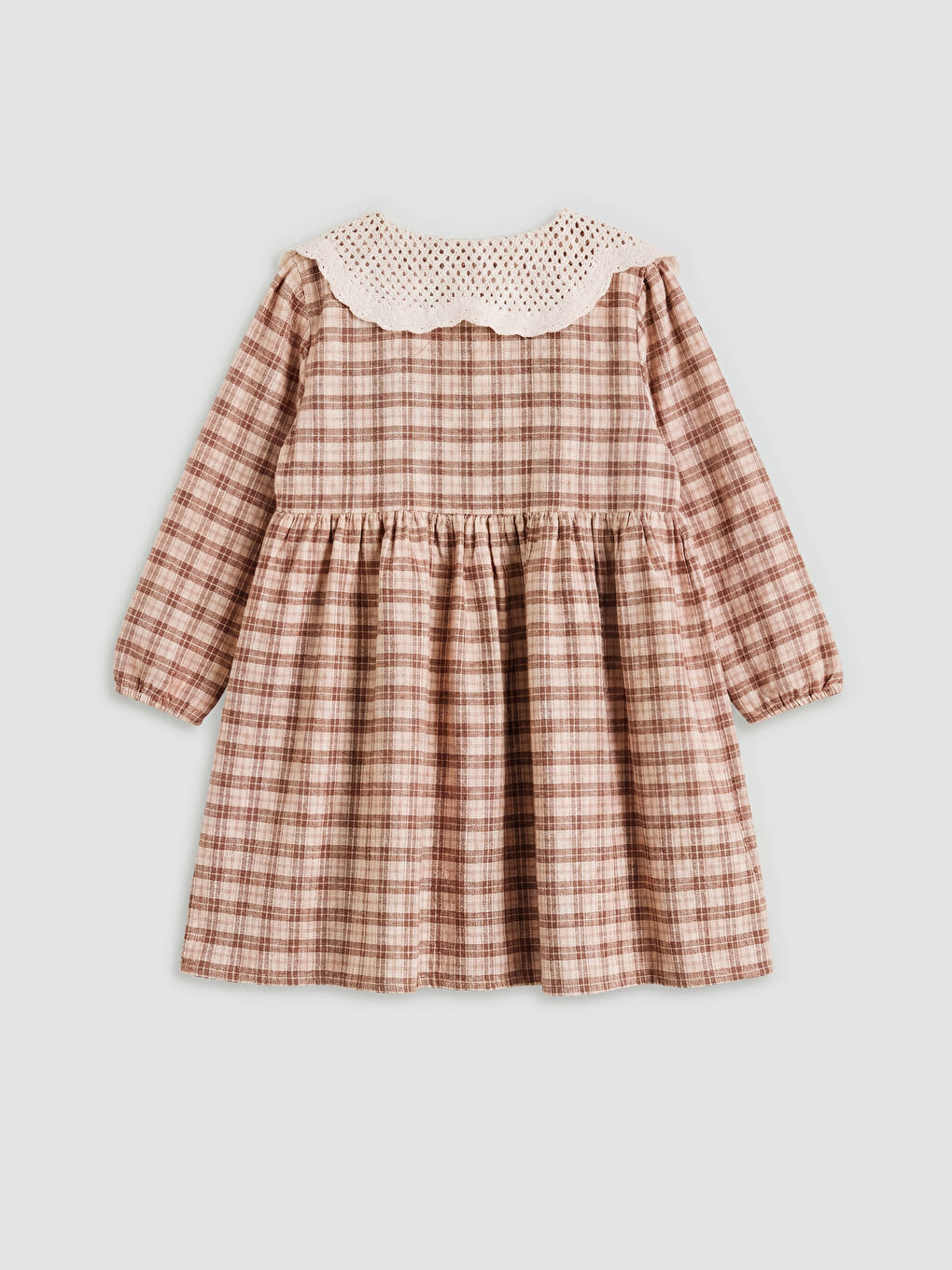 Bej Bebe Yaka Ekose Kız Çocuk Elbise-1