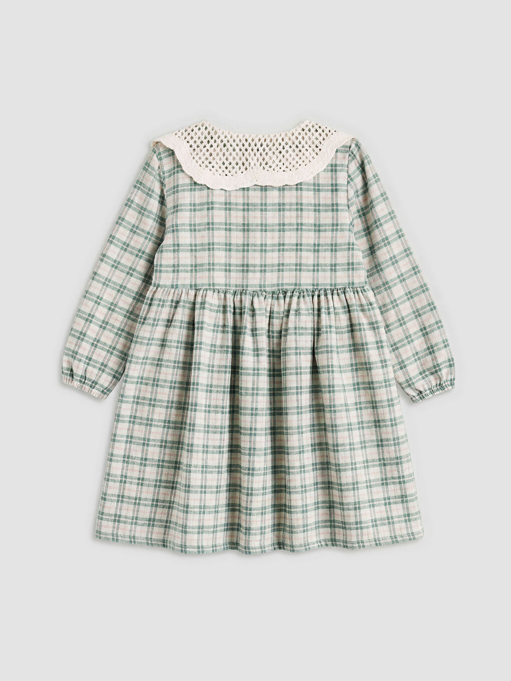 Yeşil Bebe Yaka Ekose Kız Çocuk Elbise-1