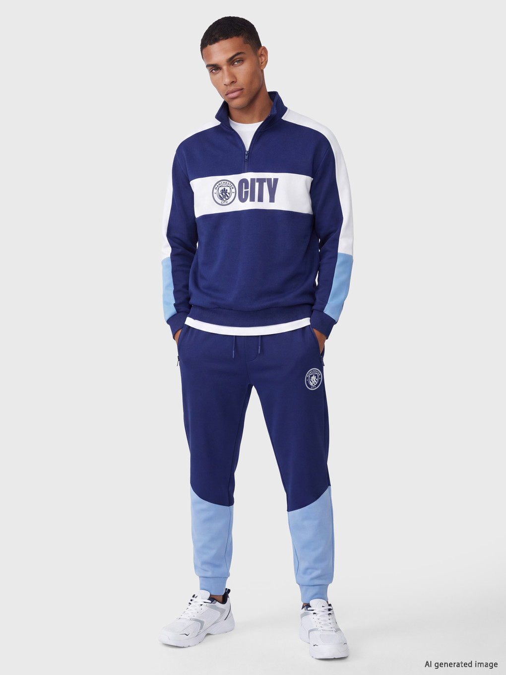 Lacivert Manchester City Baskılı Erkek Sweatshirt-1