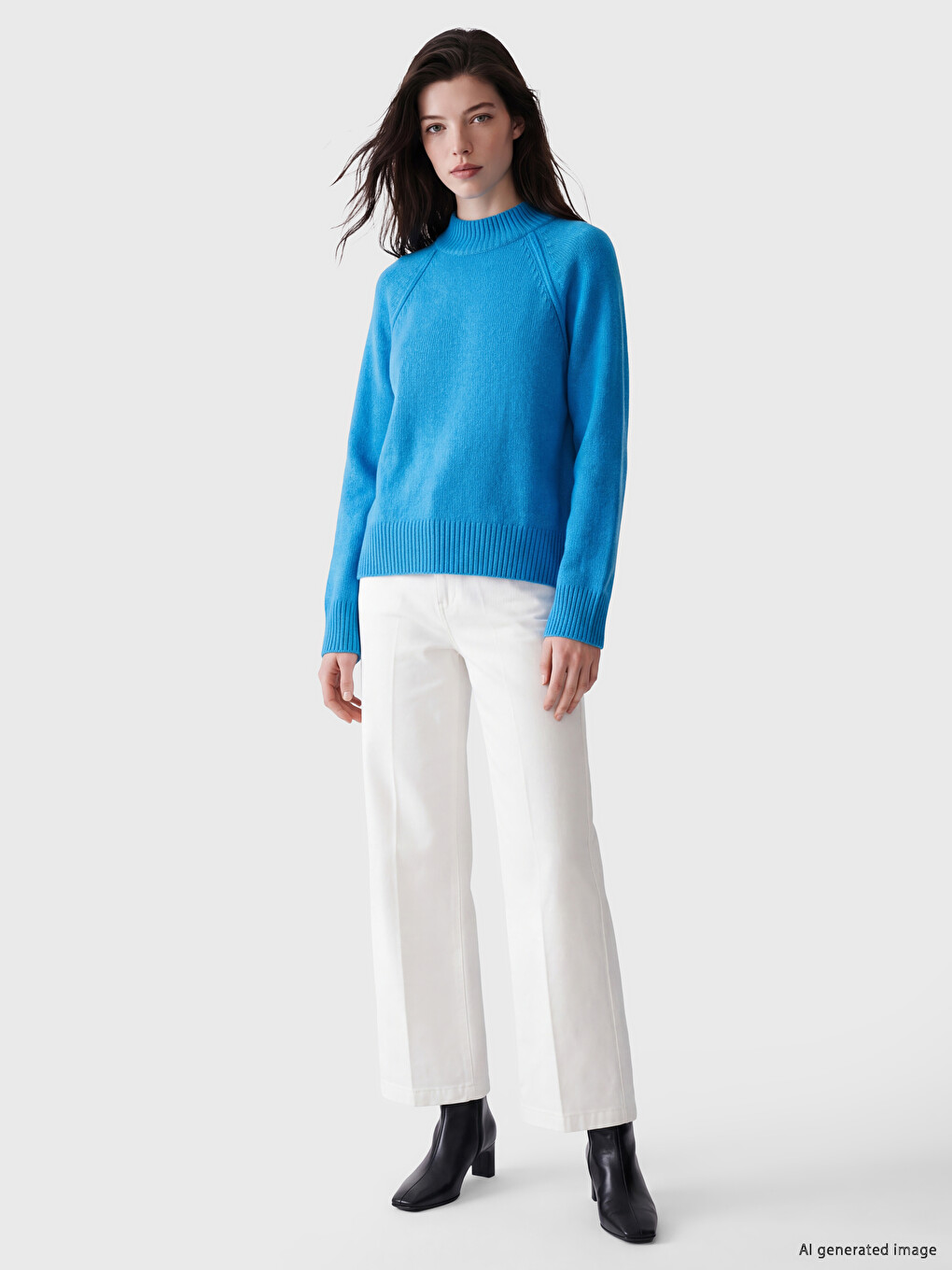 Pull-over En Tricot À Col Montant Pour Femme-1