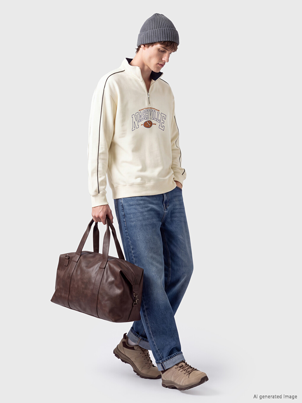 Mock Neck Printed Men's Thick Sweatshirt-1