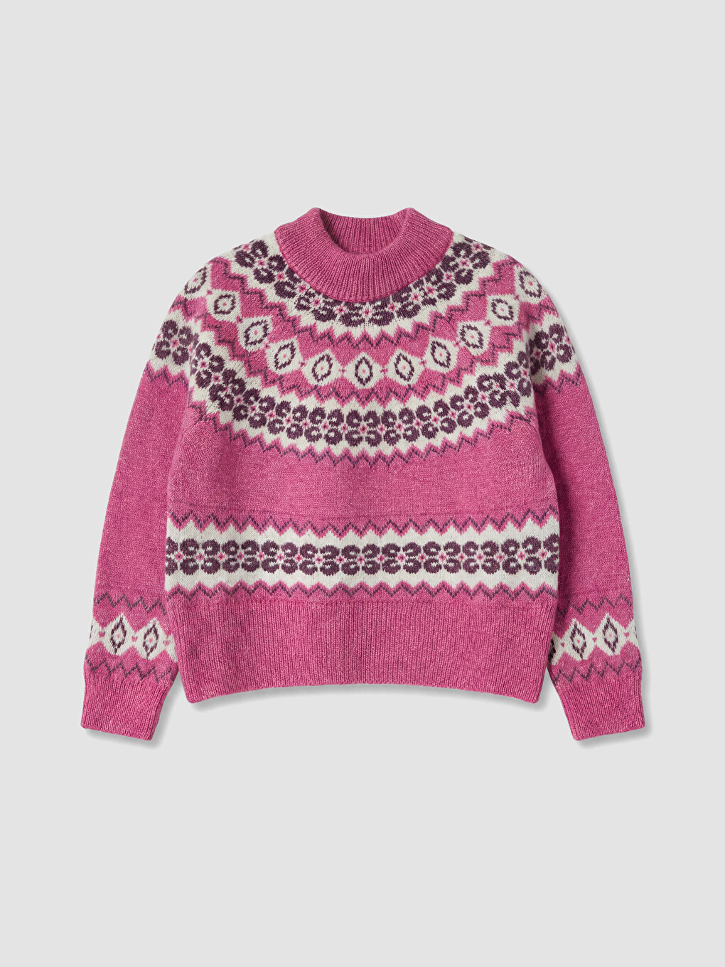 Pembe Kız Çocuk Desenli Triko Kazak