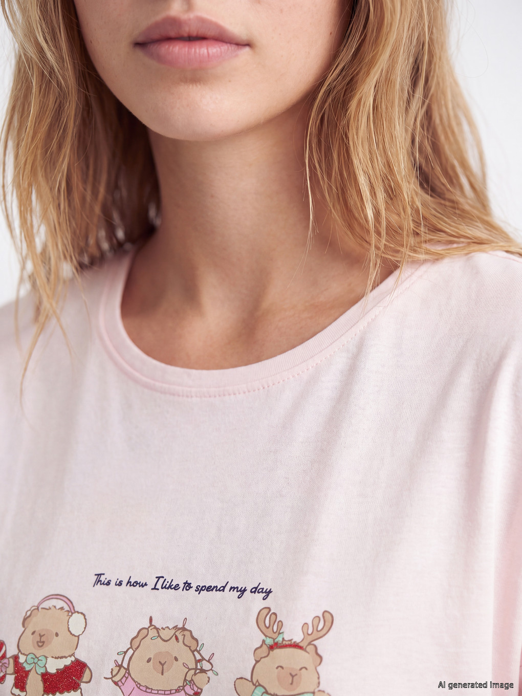 Lacivert Yılbaşı Temalı Kadın Pijama Takım-2