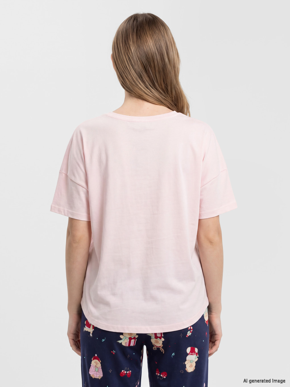 Lacivert Yılbaşı Temalı Kadın Pijama Takım-3