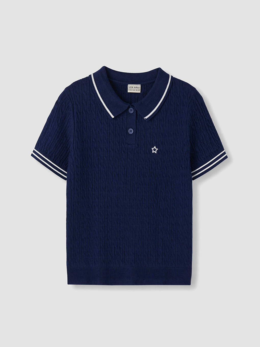 Star Embroidered Polo Collar Girls' Knitwear Sweater
