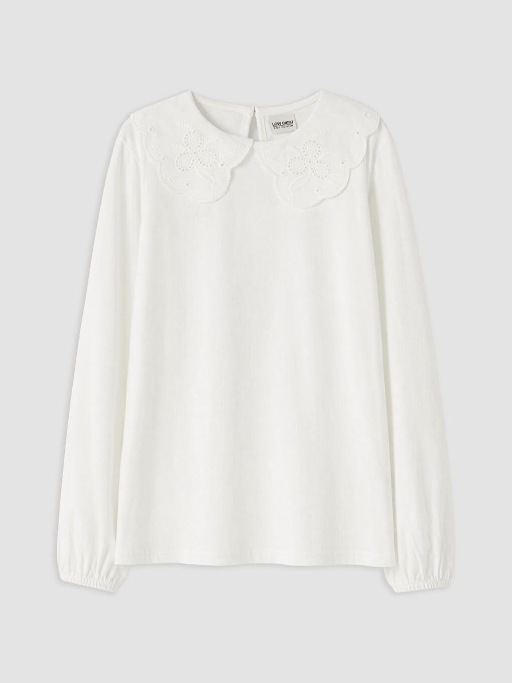 Bluzë T-shirt Me Jakë Peter Pan Të Qëndisur Dhe Mëngë Të Gjata Për Vajza