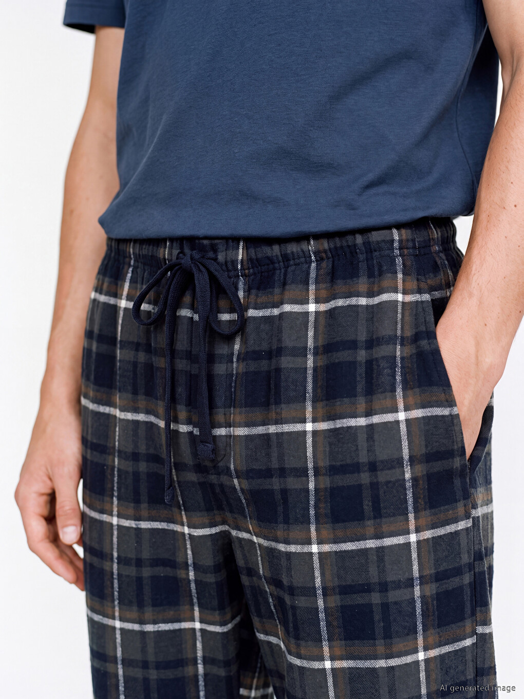 Lacivert Regular Fit Ekose Erkek Pijama Alt-2