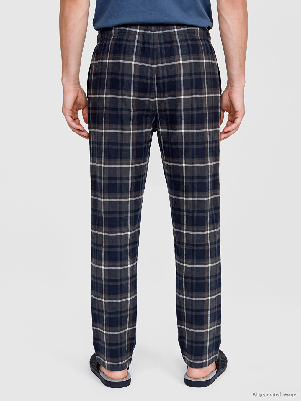 Lacivert Regular Fit Ekose Erkek Pijama Alt-3