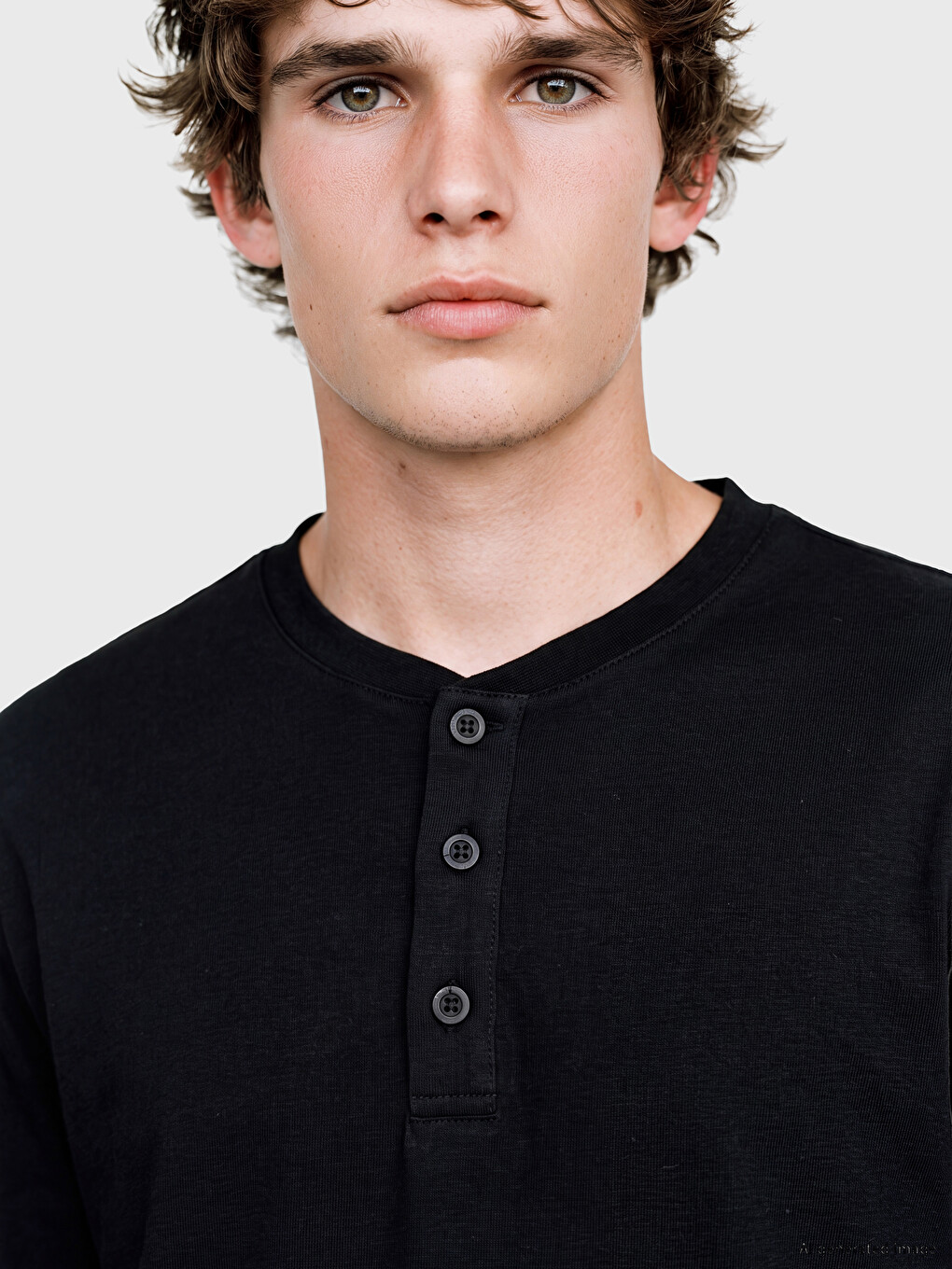 Henley Collar Long Sleeve Men's Pyjamas Top-1