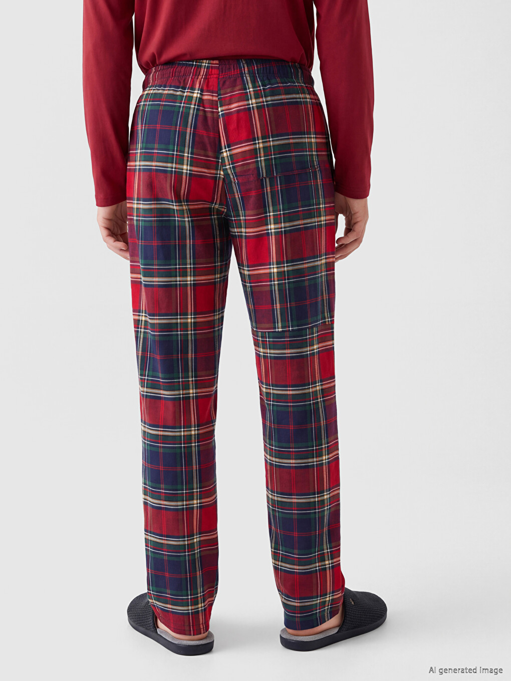 Bordo Regular Fit Ekose Erkek Pijama Alt-3