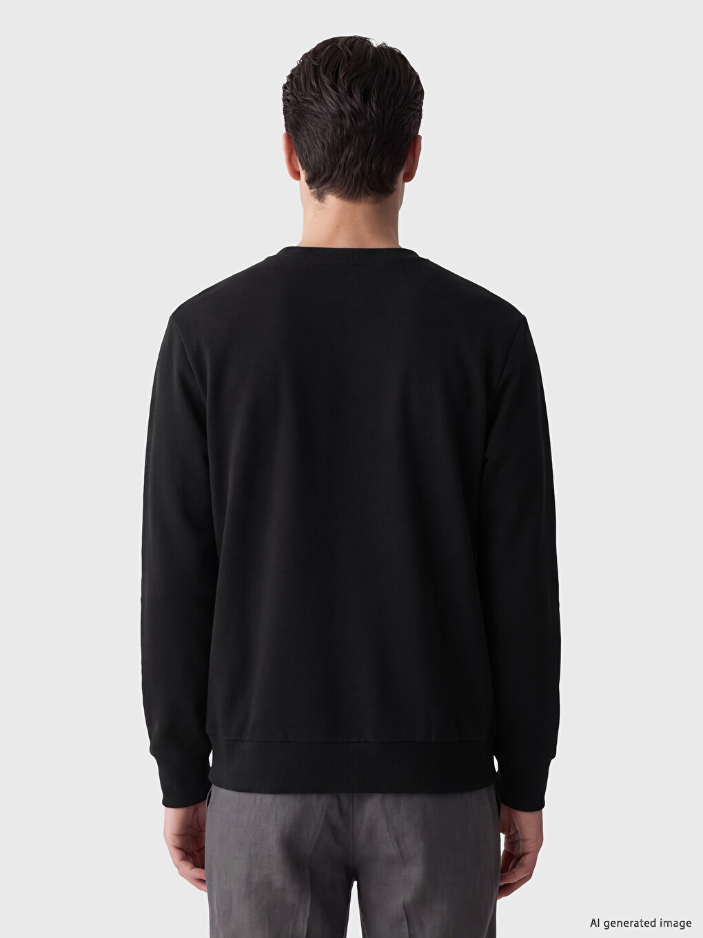 Siyah Bisiklet Yaka Baskılı Erkek Kalın Sweatshirt-2