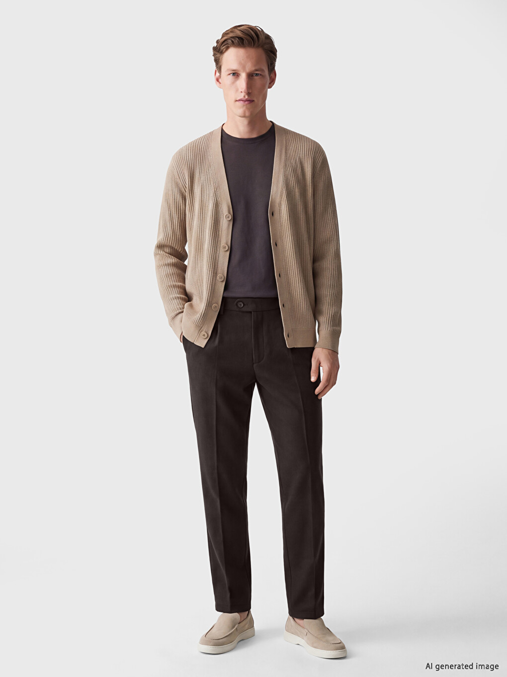 Standard Fit Textured Men's Pleated Trousers-1