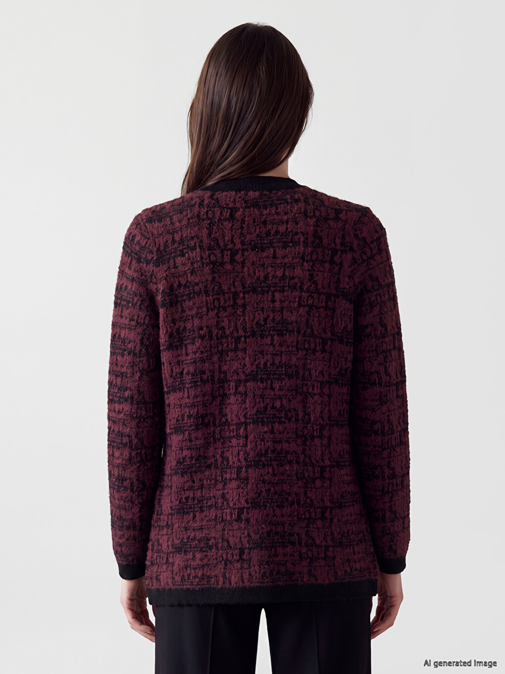 Crew Neck Patterned Women's Knitwear Cardigan-3