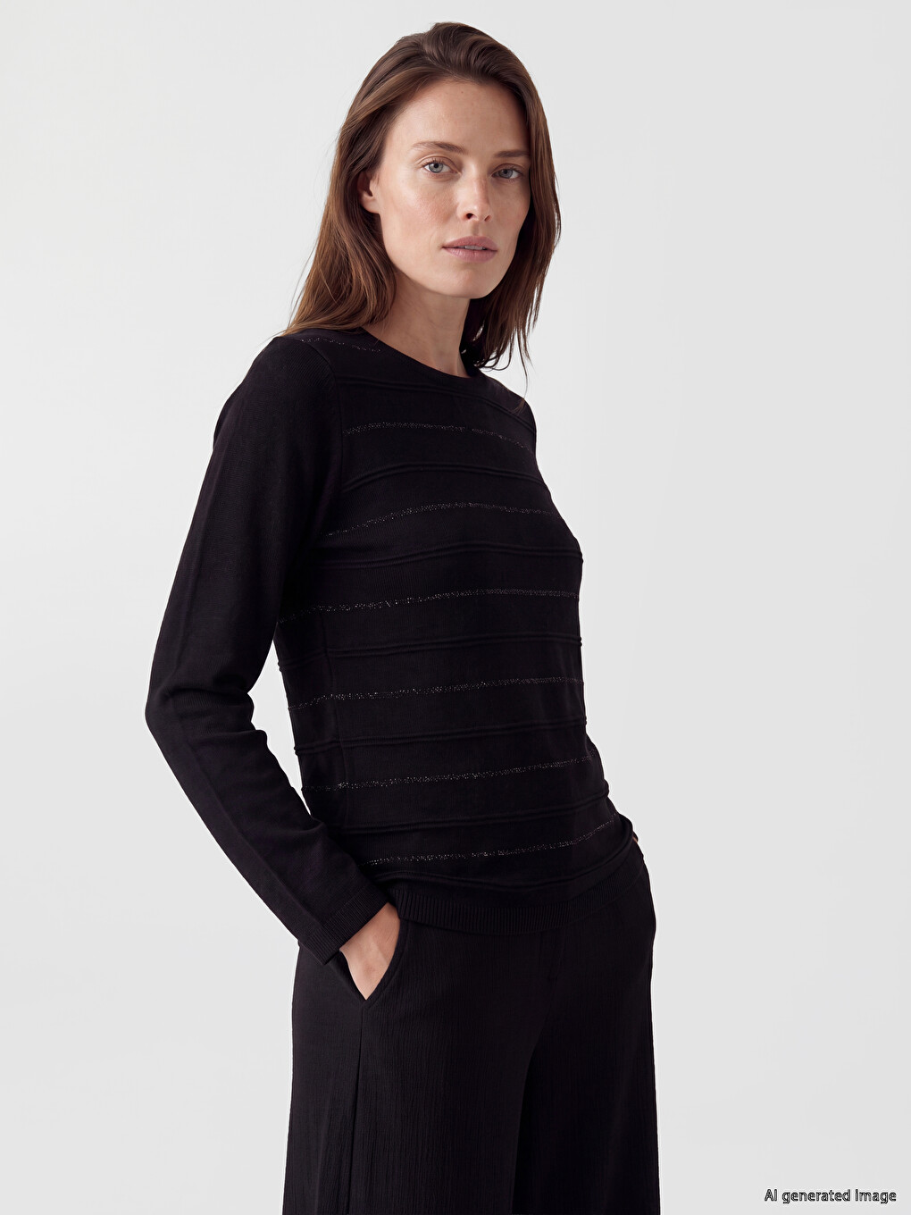 Crew Neck Striped Women's Knitwear Sweater