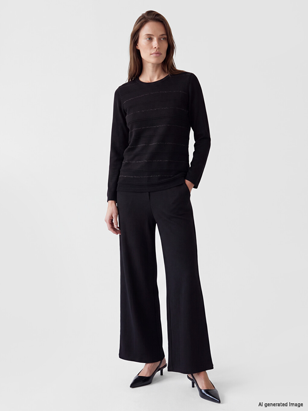 Crew Neck Striped Women's Knitwear Sweater-1