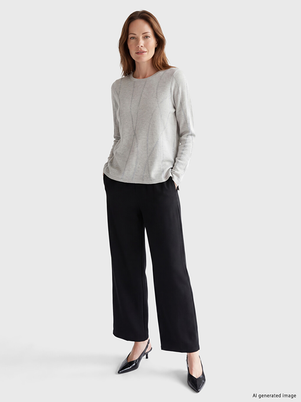 Crew Neck Patterned Women's Knitwear Sweater-1