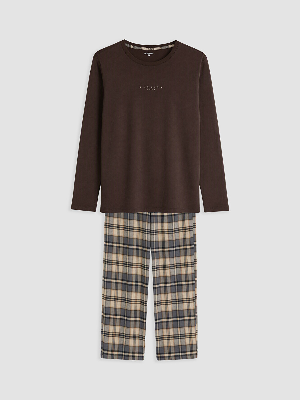 Kahverengi Regular Fit Ekose Erkek Pijama Takımı