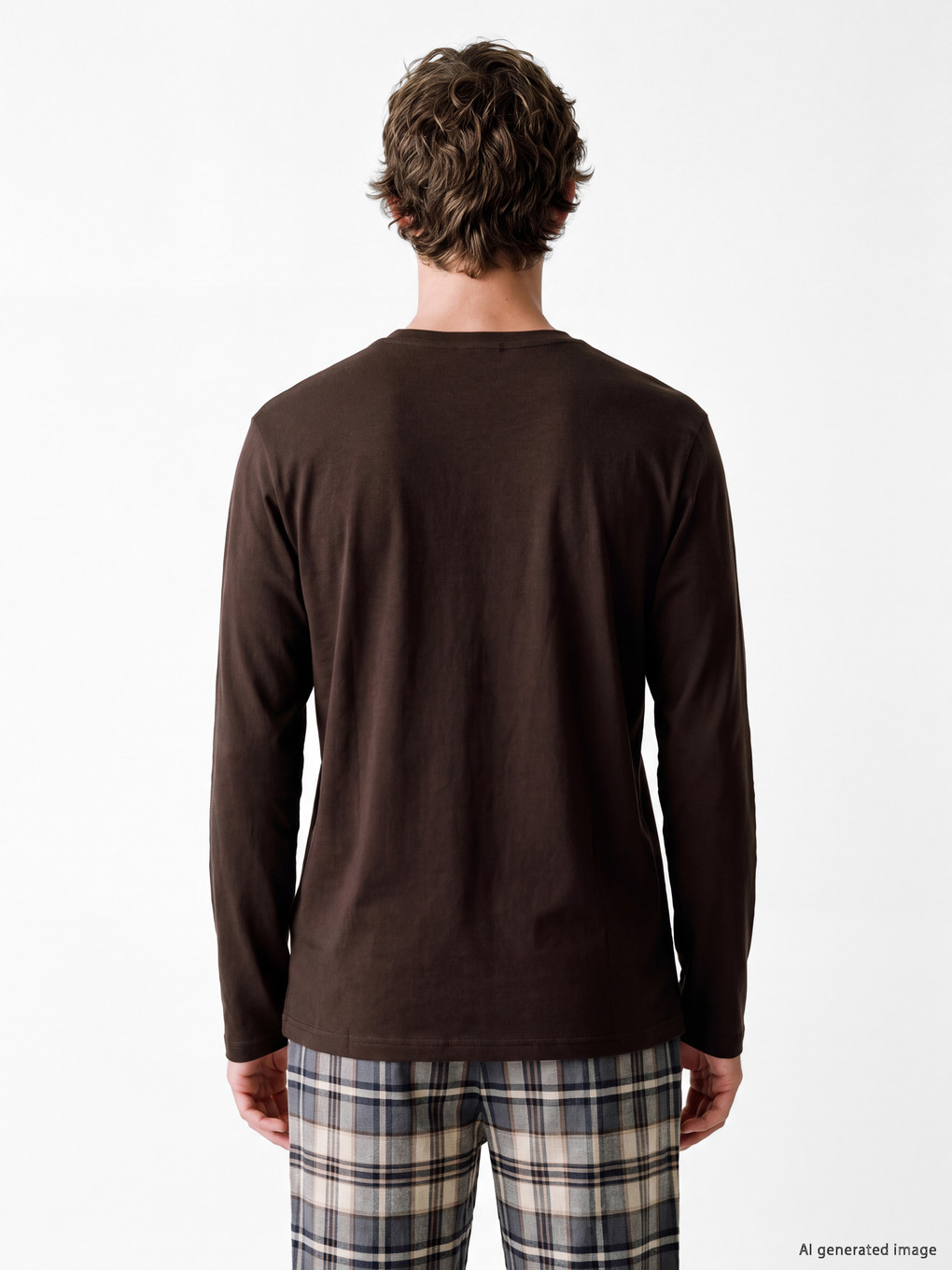Kahverengi Regular Fit Ekose Erkek Pijama Takımı-3
