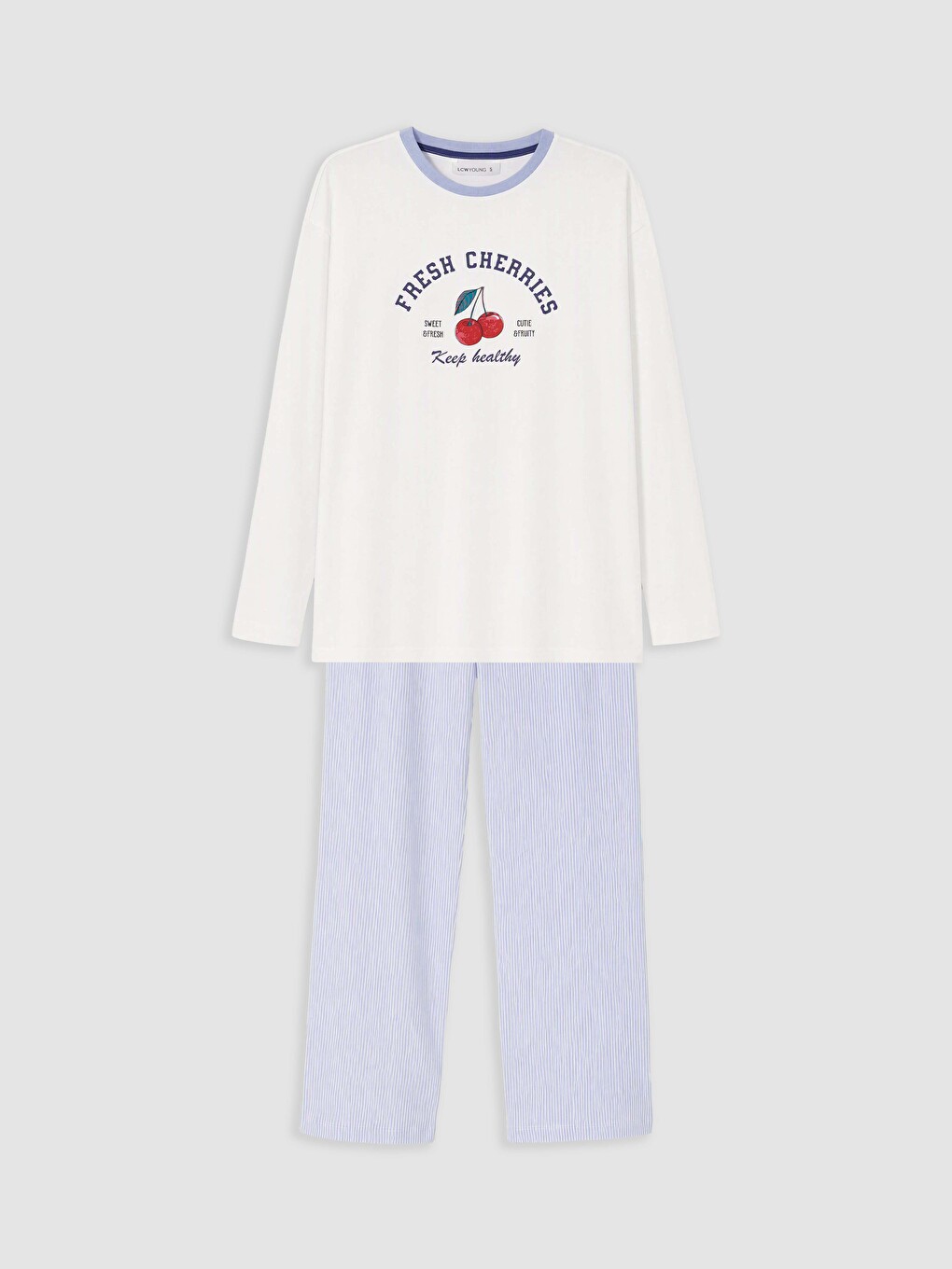 Mavi Bisiklet Yaka Baskılı Kadın Pijama Takımı