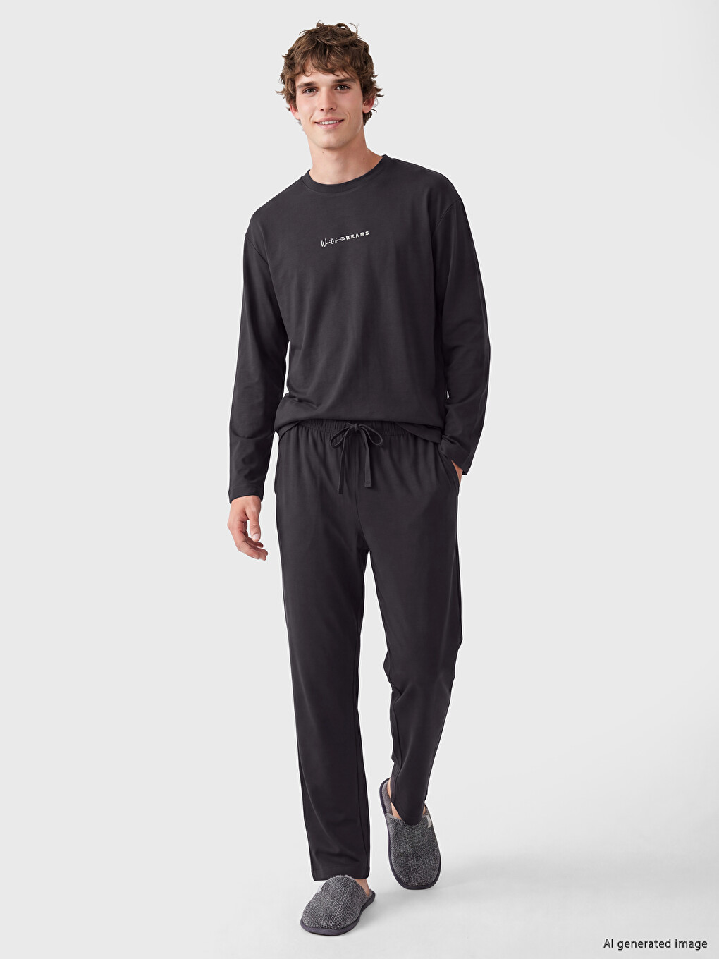 Antrasit Regular Fit Baskılı Erkek Pijama Takımı