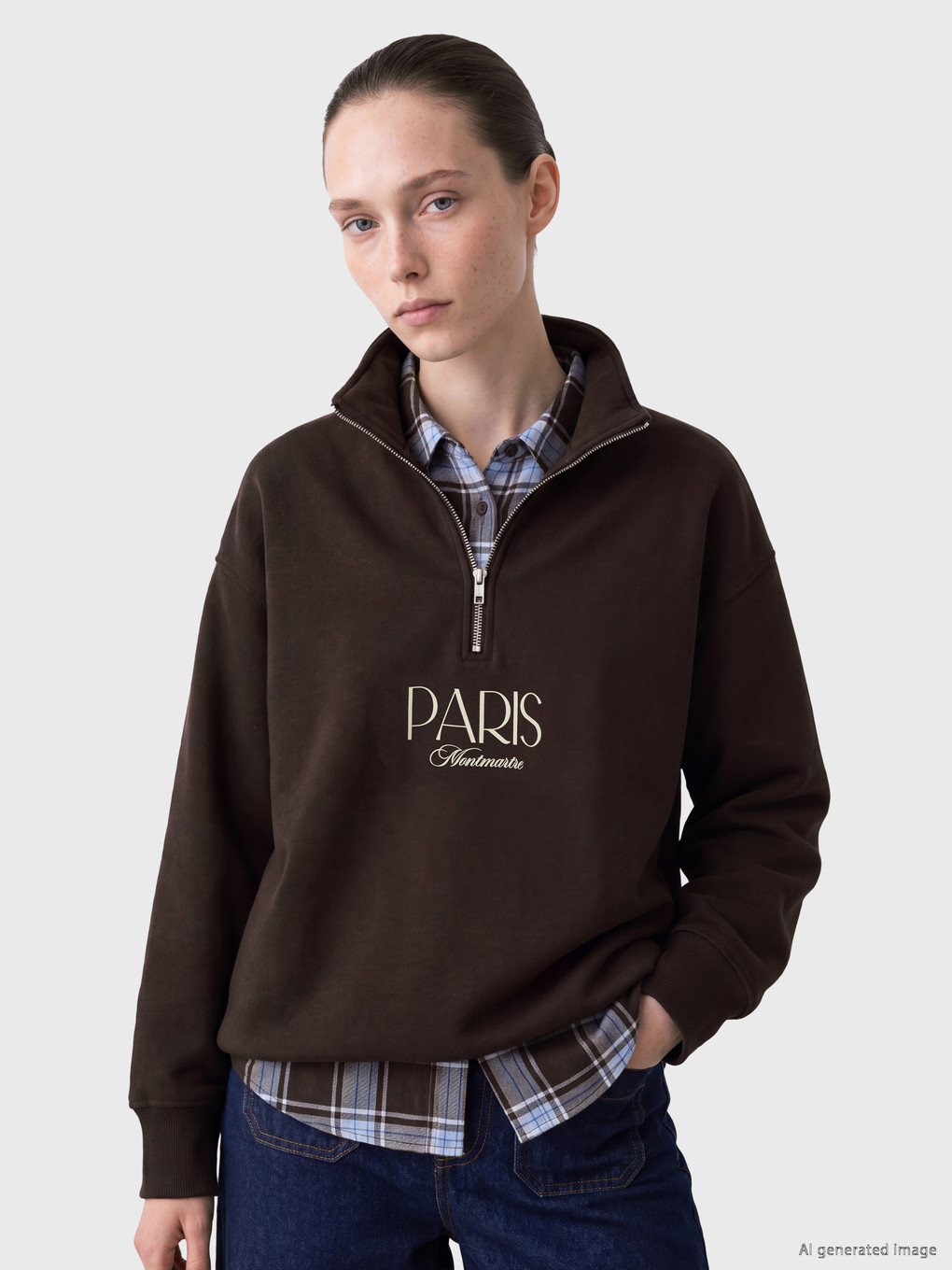  Dik Yaka Nakışlı Kadın Sweatshirt