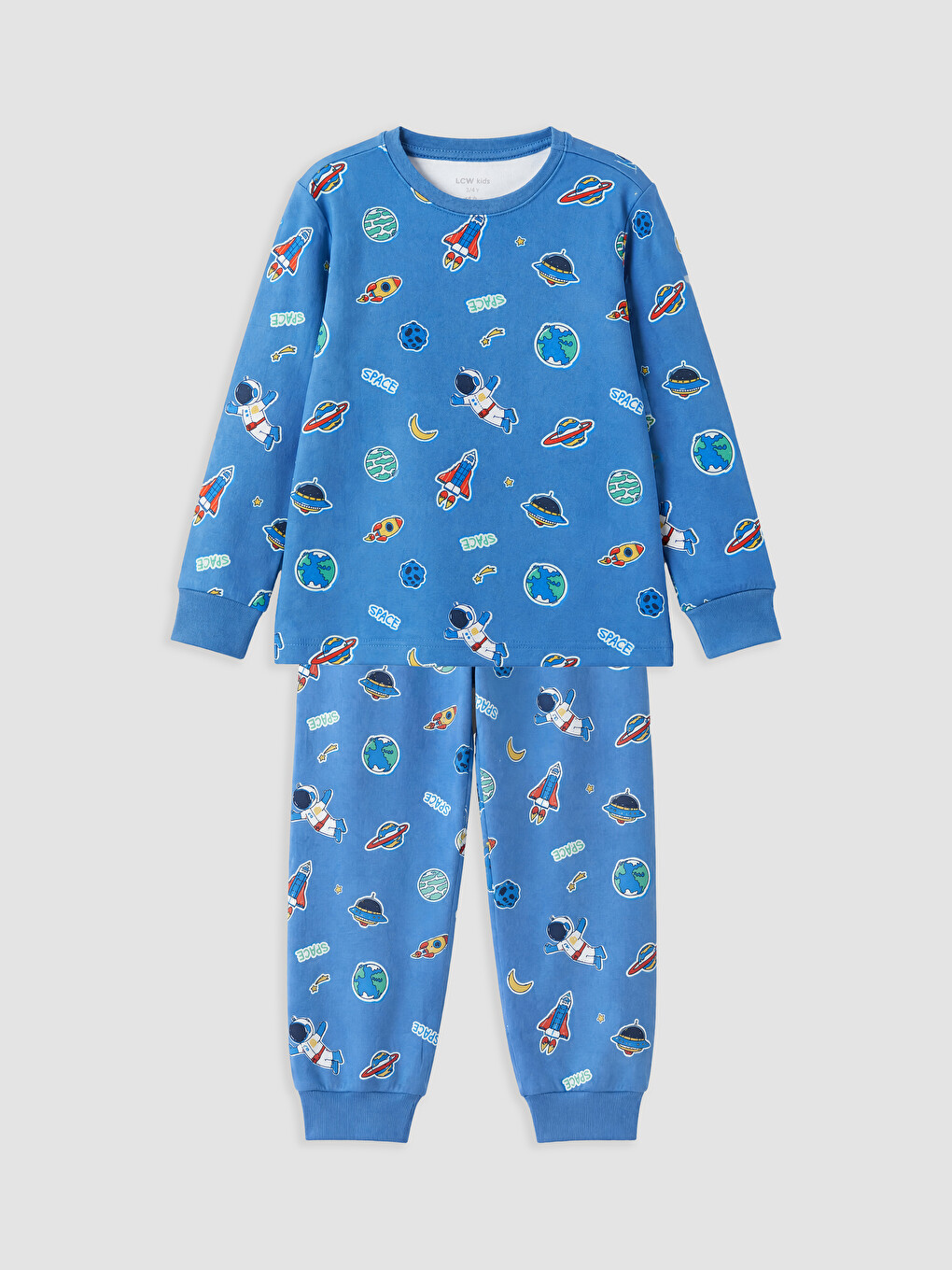 Mavi Bisiklet Yaka Baskılı Erkek Çocuk Pijama Takımı