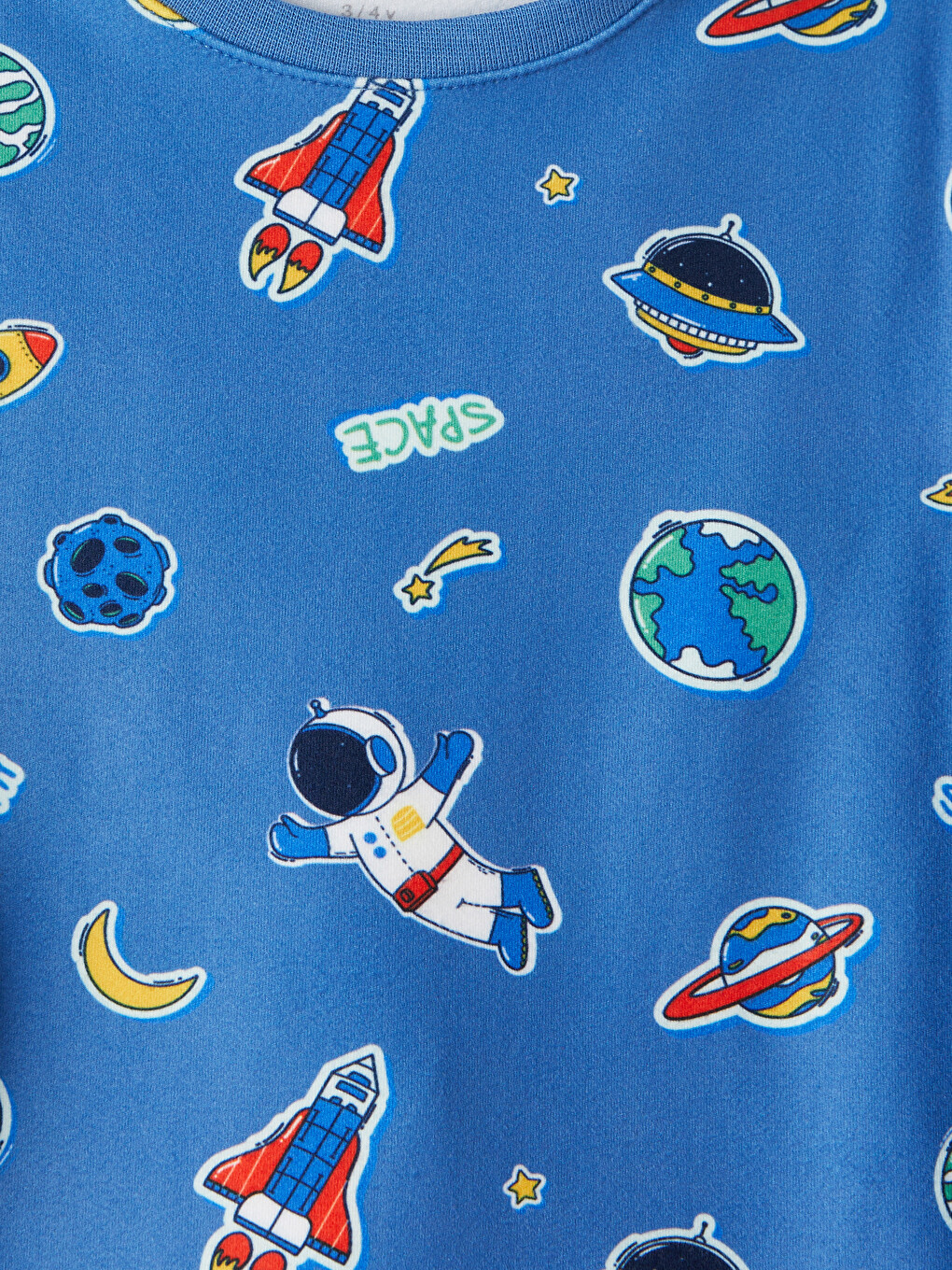 Mavi Bisiklet Yaka Baskılı Erkek Çocuk Pijama Takımı-5