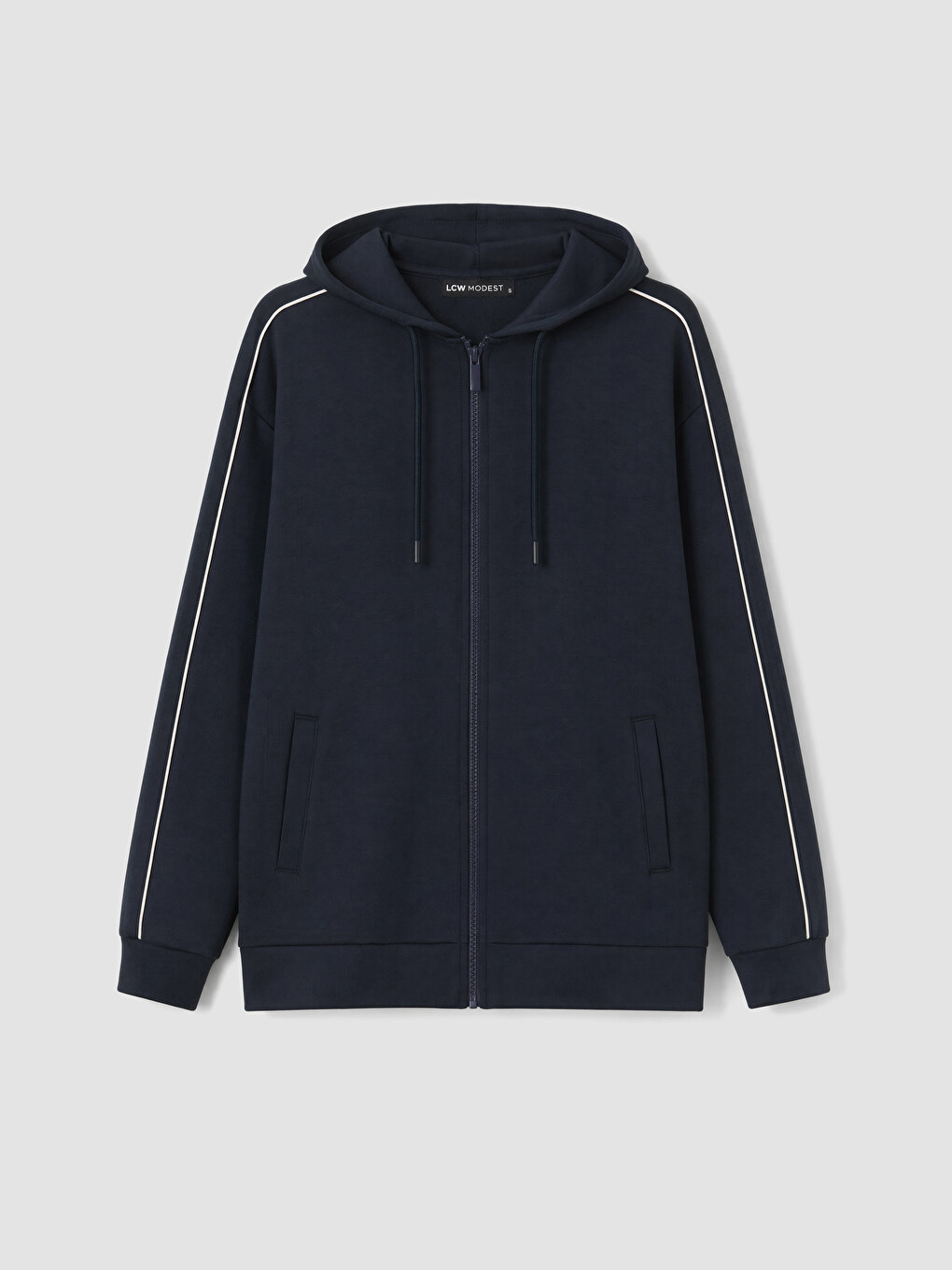 Lacivert Kapüşonlu Oversize Kadın Fermuarlı Sweatshirt