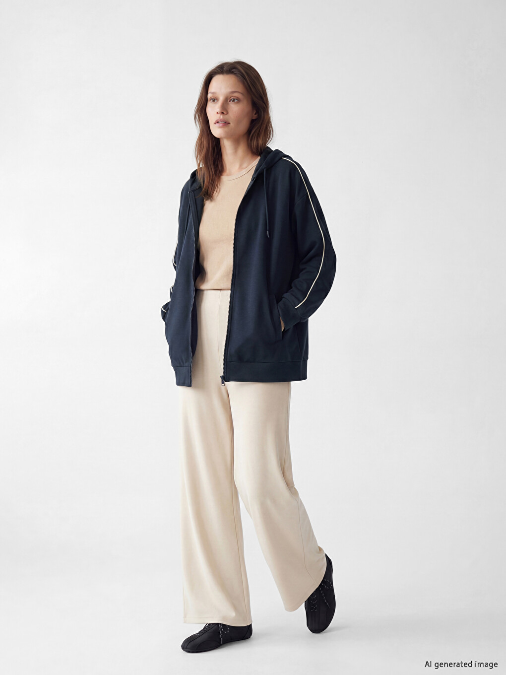 Hooded Oversize Women's Zippered Sweatshirt-1