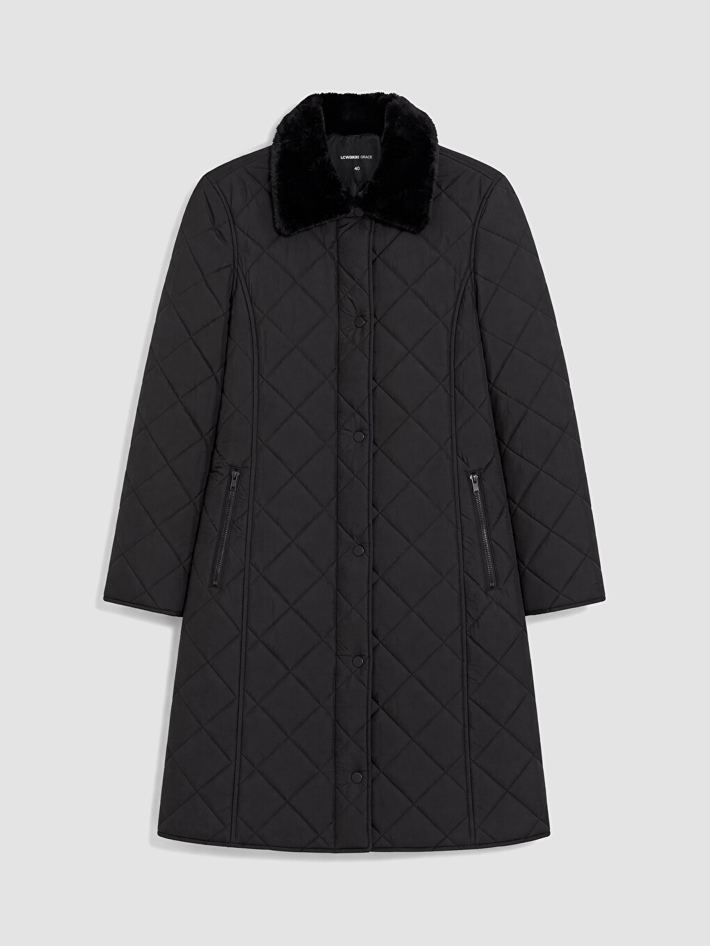 Fur Detailed Shirt Collar Quilted Women's Puffer Coat-5